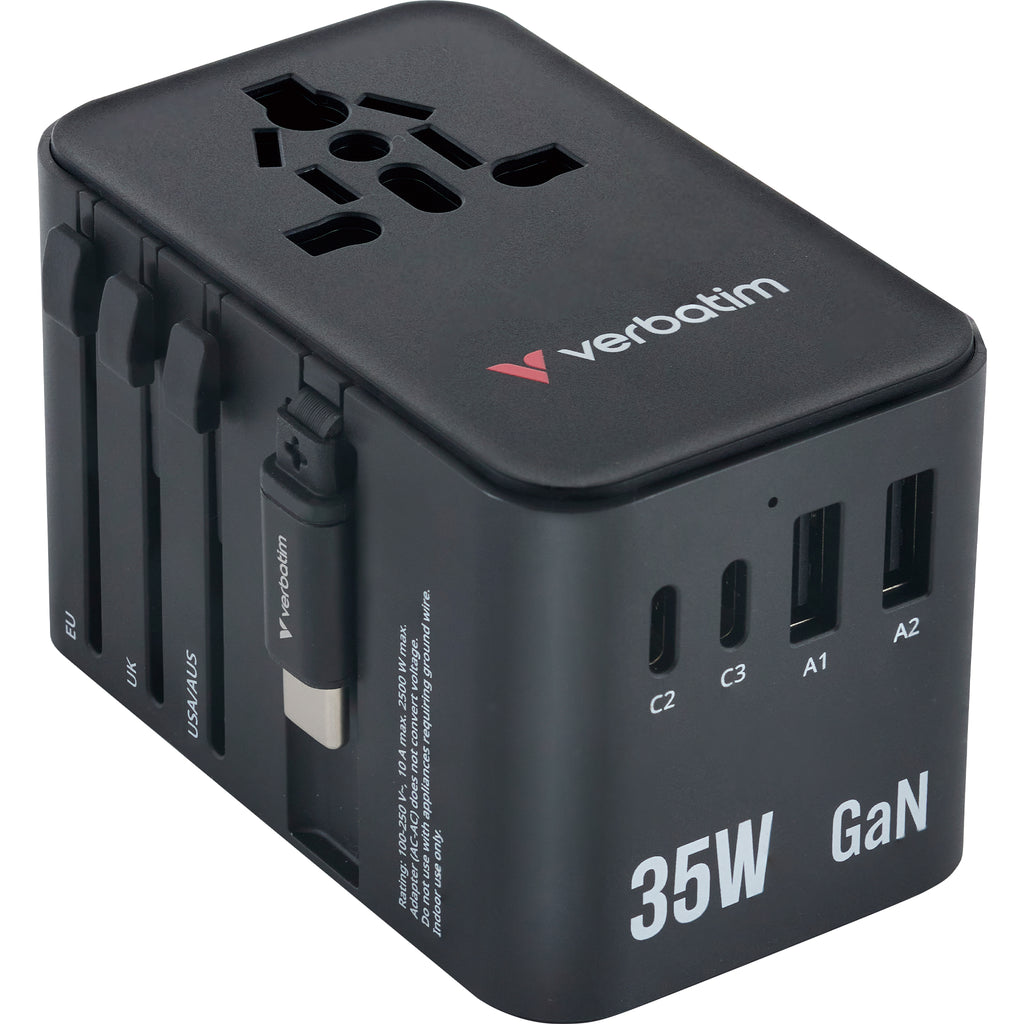 Verbatim 35W GaN 旅行轉插連伸縮充電線 黑色 (30244) - 01-product_30244_F-1
