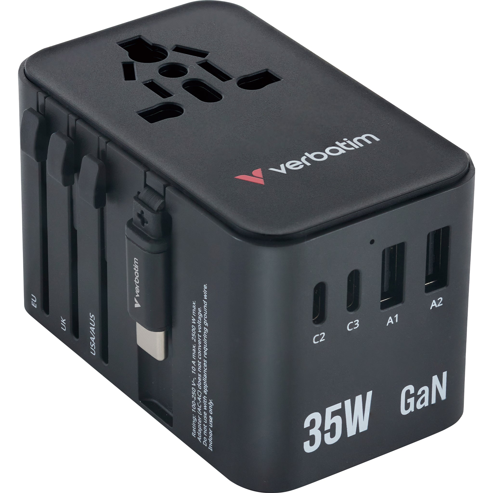 Verbatim 35W GaN 旅行轉插連伸縮充電線 黑色 (30244) - 01-product_30244_F-1