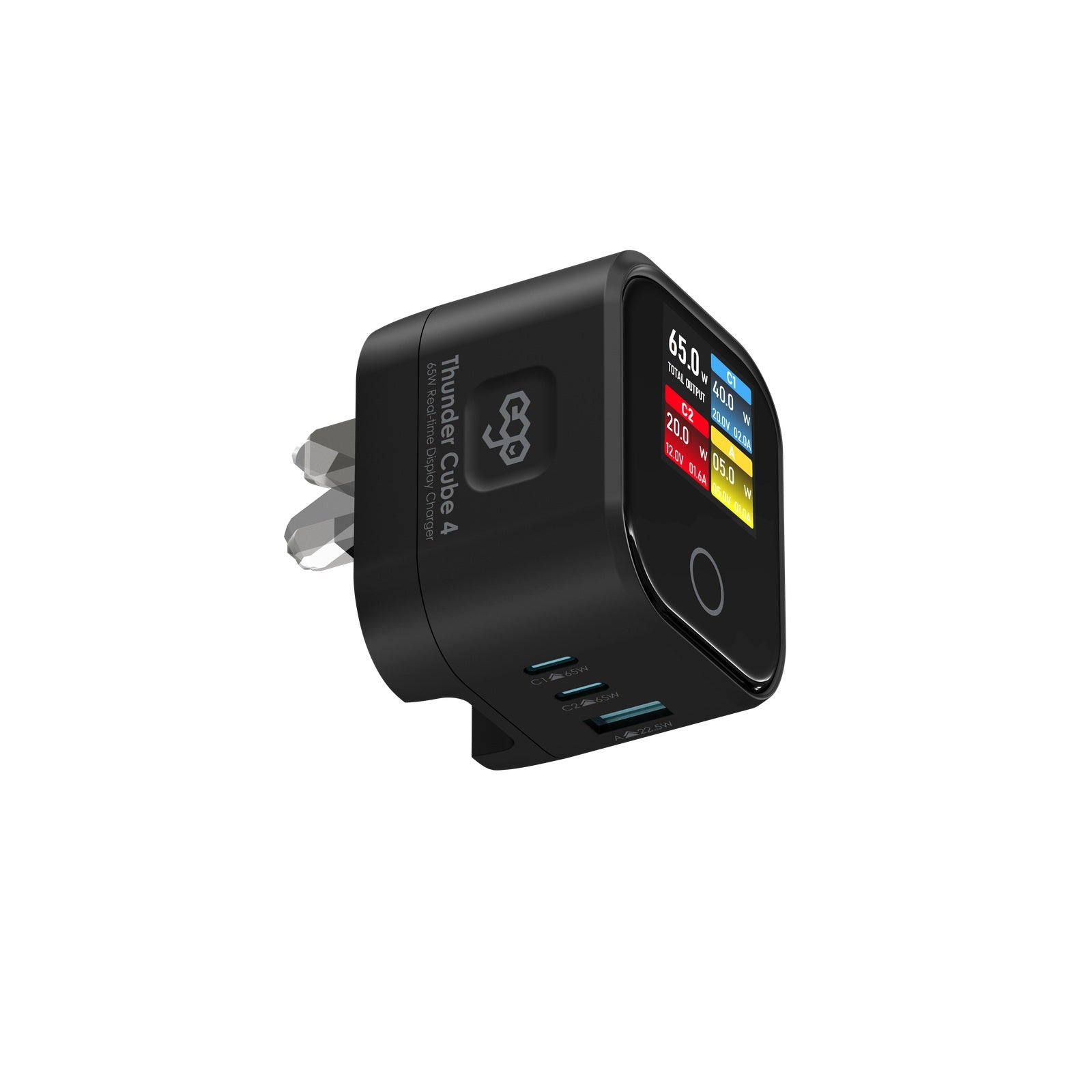 EGO ThunderCube 4 65W GaN TFT 即時顯示三接口摺疊充電器 黑色 (B12601-BLACK) - 01_hero_b12601-black
