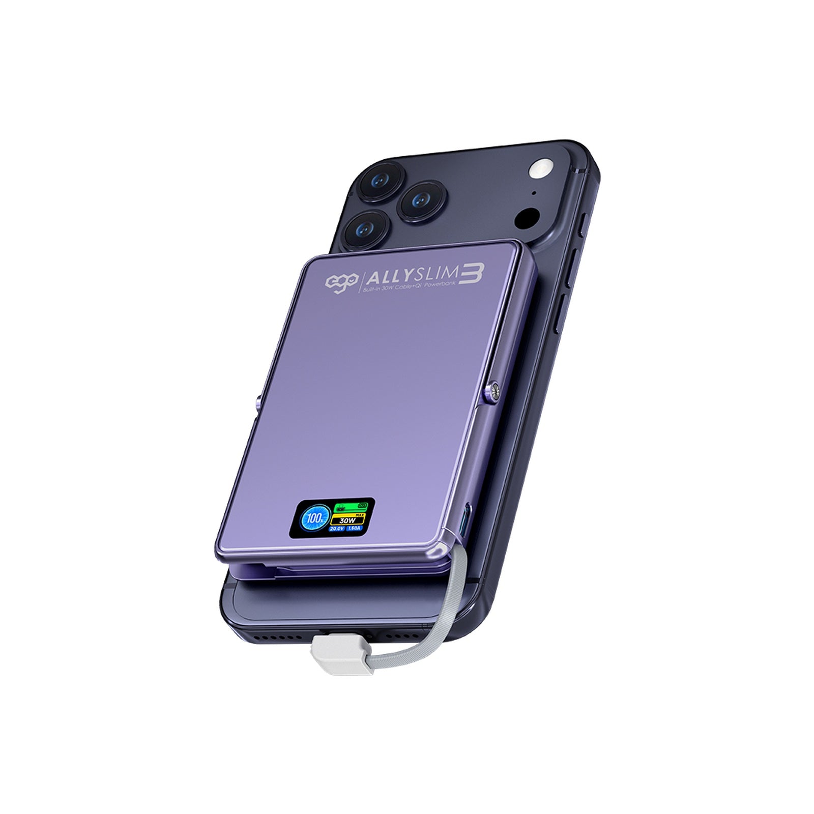 EGO AllySlim3 4 合 1 30W PD 10000mAh 內置線磁吸流動電源 黃昏紫 (M10ULTRA-PURPLE) - 01_hero_m10ultra-purple