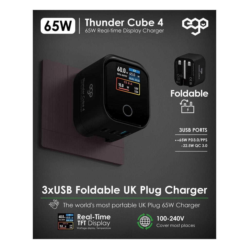 EGO ThunderCube 4 65W GaN TFT 即時顯示三接口摺疊充電器 黑色 (B12601-BLACK) - 01_info_b12601