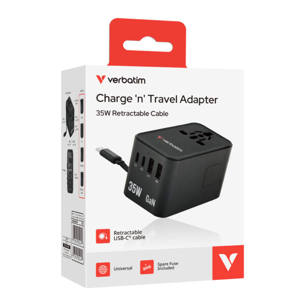 Verbatim 35W GaN 旅行轉插連伸縮充電線 黑色 (30244) - 02-product_30244-1