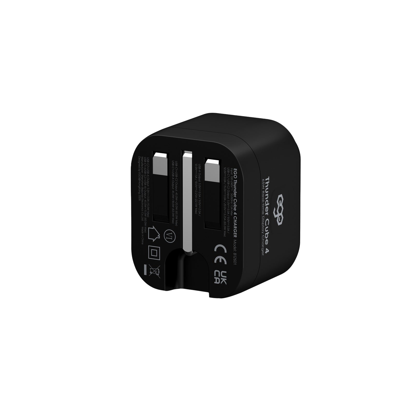 EGO ThunderCube 4 65W GaN TFT 即時顯示三接口摺疊充電器 黑色 (B12601-BLACK) - 02_hero_b12601-black