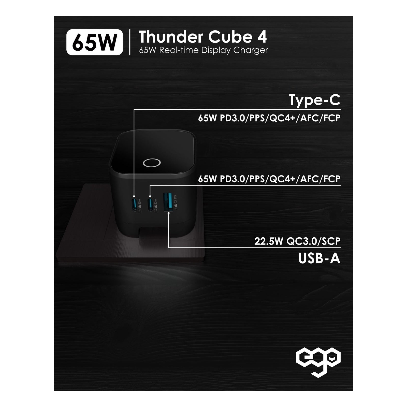 EGO ThunderCube 4 65W GaN TFT 即時顯示三接口摺疊充電器 黑色 (B12601-BLACK) - 02_info_b12601