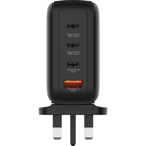 Verbatim 4-Port 140W Mini GaN 顯示屏充電器 英規插頭 黑色 (30248) - 03-product_30248-2