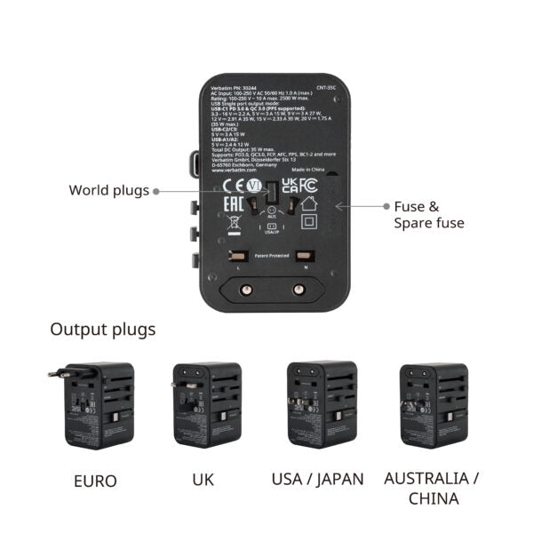 Verbatim 35W GaN 旅行轉插連伸縮充電線 黑色 (30244) - 04-product_30244-3