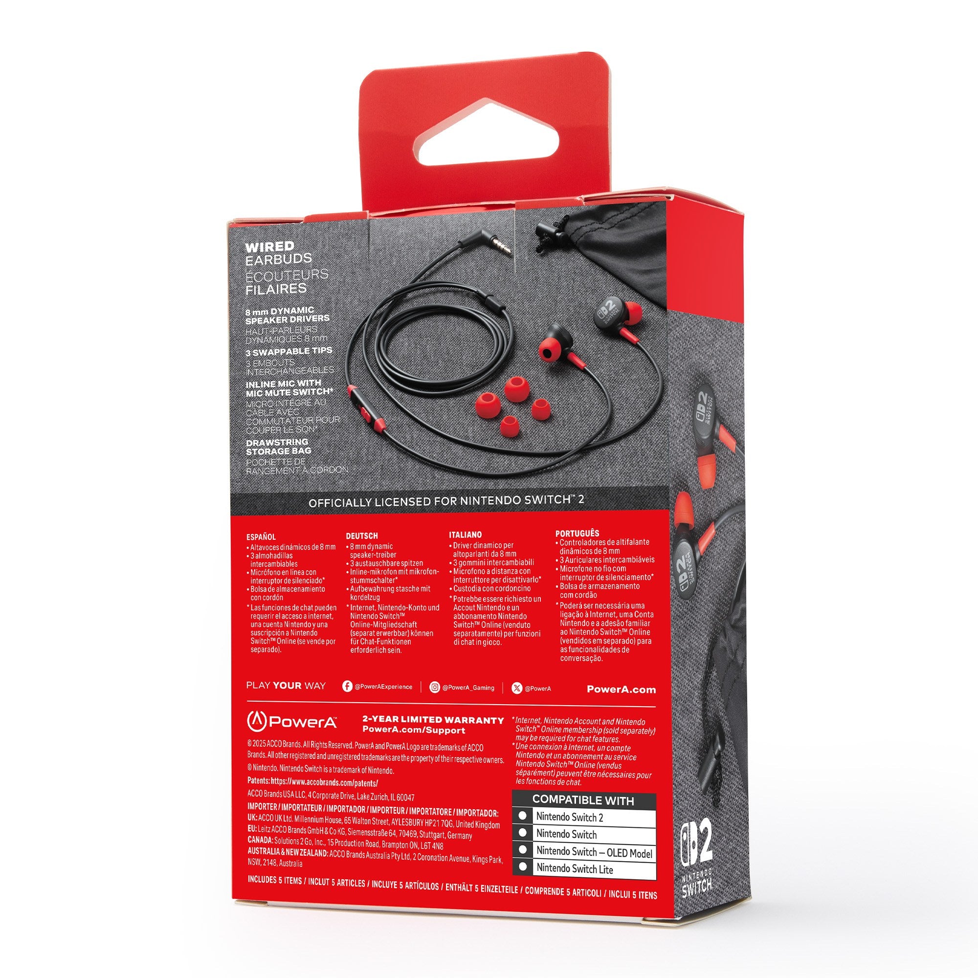 PowerA Nintendo Switch 2 有線耳機 黑色 (NSHS0531-01)