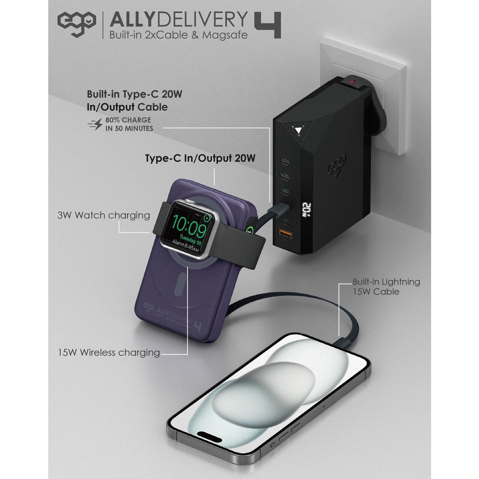 EGO Ally Delivery 4 3C 追溯碼（QR code）版 MagSafe 10000mAh 6 合 1 流動電源 冷灰色 (F52-GREY) - 13-info-charging-setup_F52