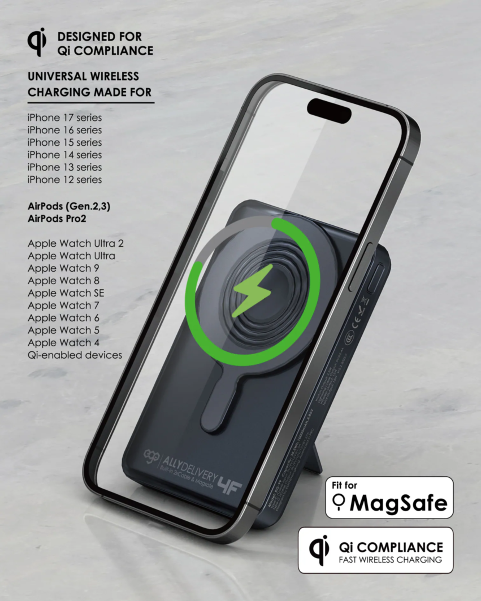 EGO AllyDelivery 4F 內置雙線及 MagSafe 10000mAh 6合1 行動電源 黑色 (KH99-BLACK) - 14-info_info13