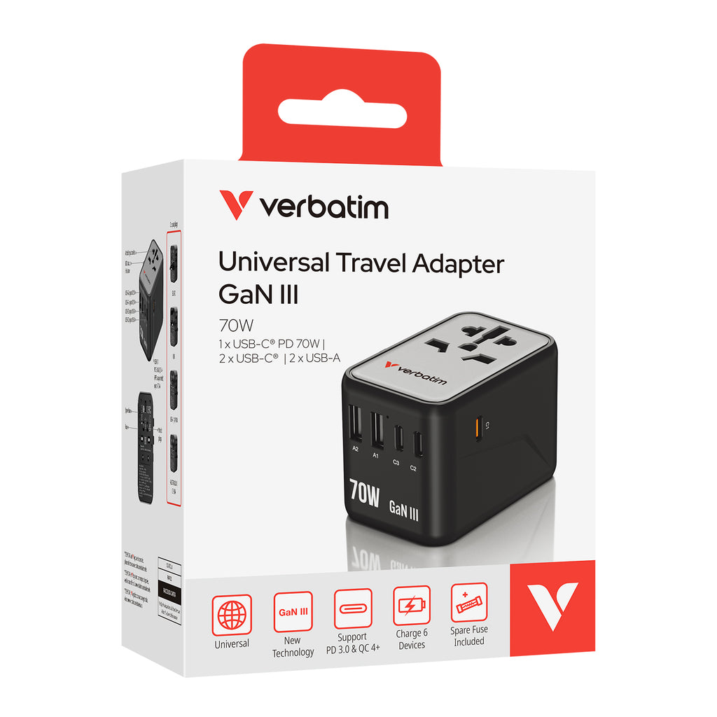 Verbatim UTA-09 GaN III Universal Travel Adapter 70W 黑色 (32124)