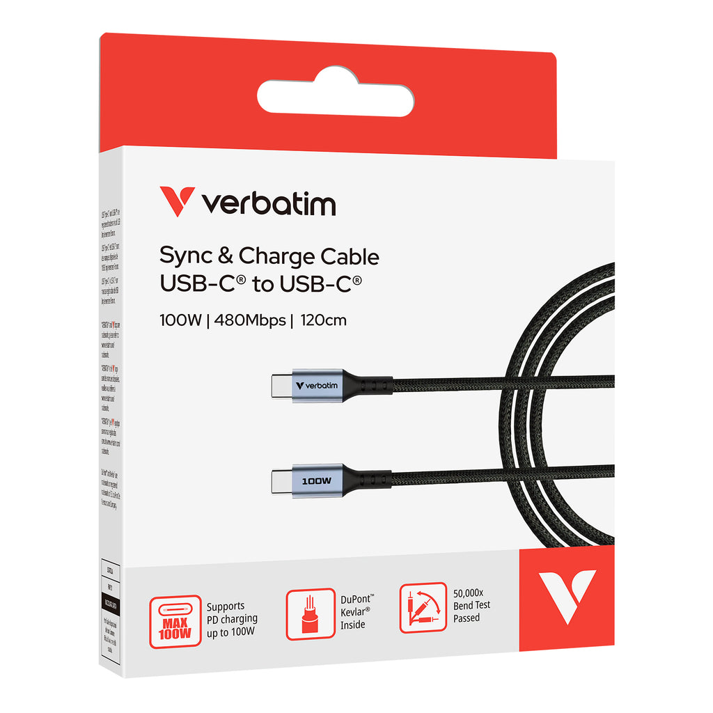 Verbatim USB-C to USB-C 100W 充電線 120cm (31846)