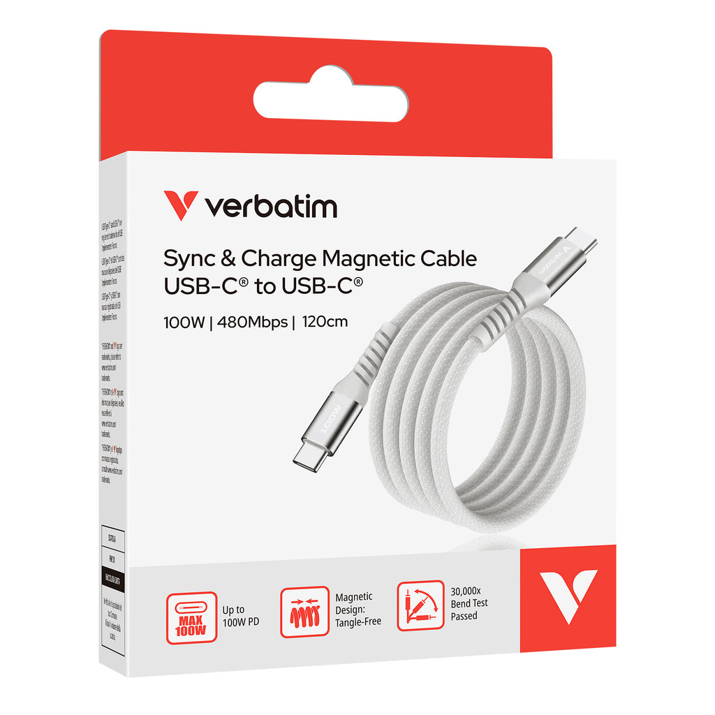 Verbatim USB-C to USB-C 100W 磁吸充電線 120cm 灰色 (31854)