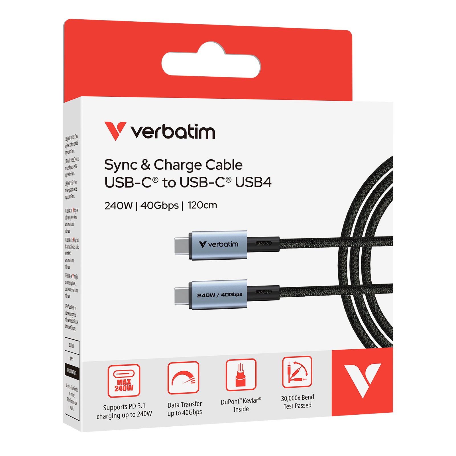 Verbatim USB-C to USB-C PD 3.1 240W USB4 線 120cm (31847)