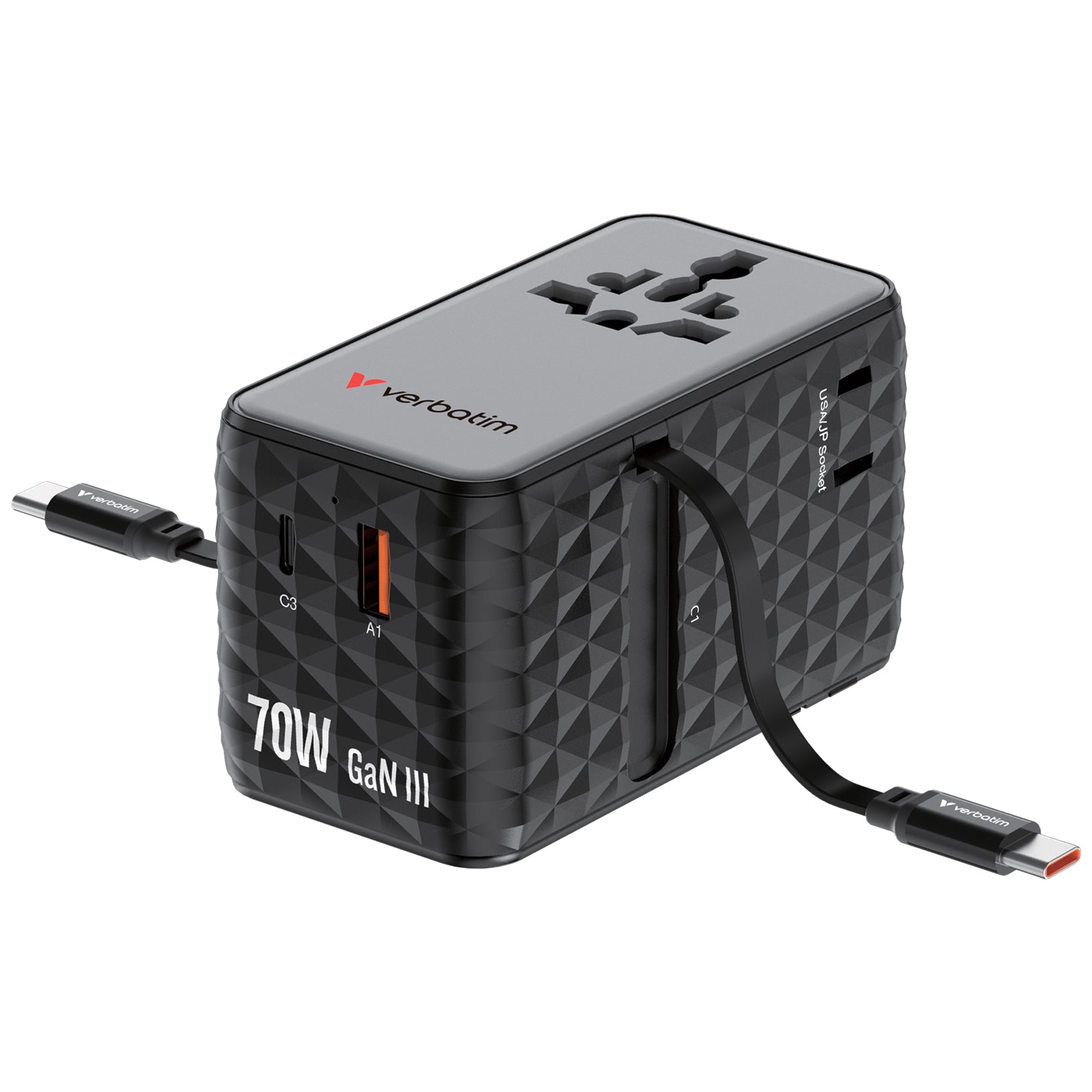 Verbatim Dual Type-C Cable 70W Travel Adaptor 黑色 (30186)