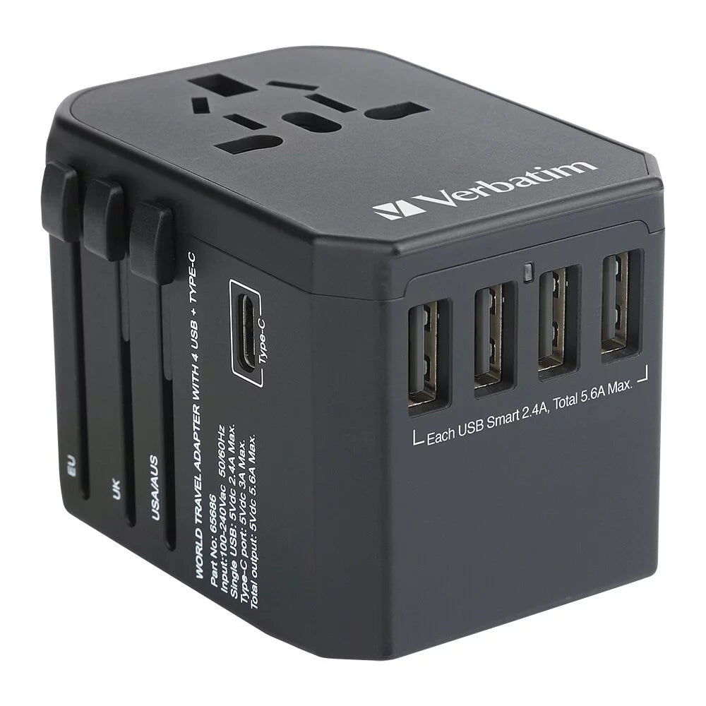 Verbatim 5 Port 5.6a Travel Adaptor 黑色 (65686)