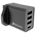 Verbatim 4 Port 30W PD 與 Qc 3.0 USB 充電器 黑色 (66892)
