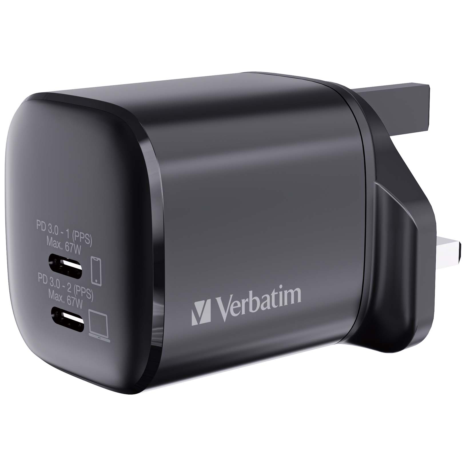 Verbatim 2 Port 67W PD 3.0 GAN 充電器 黑色 (66882)