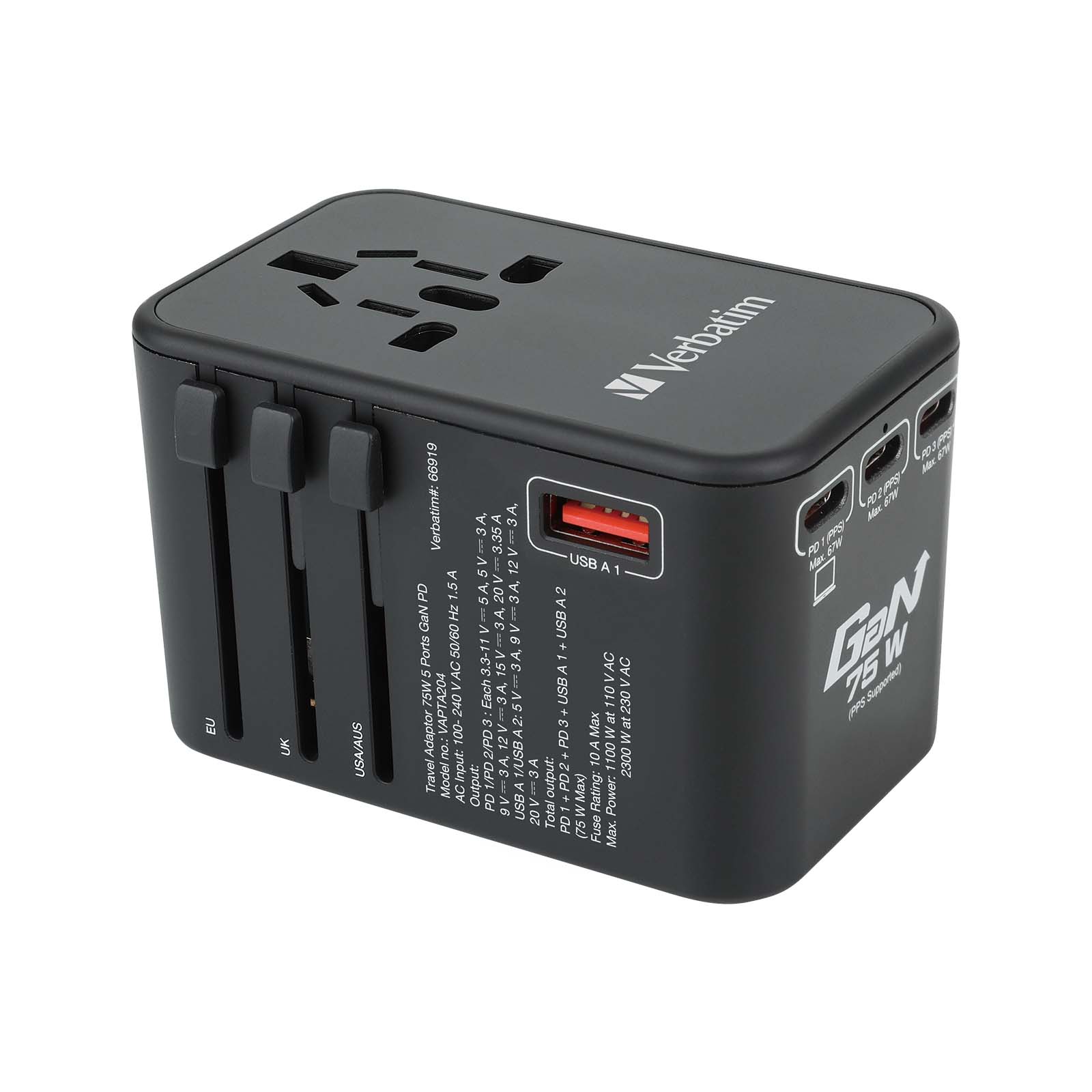 Verbatim 5 Port 75W GaN Travel Adaptor 紫色 (66920)