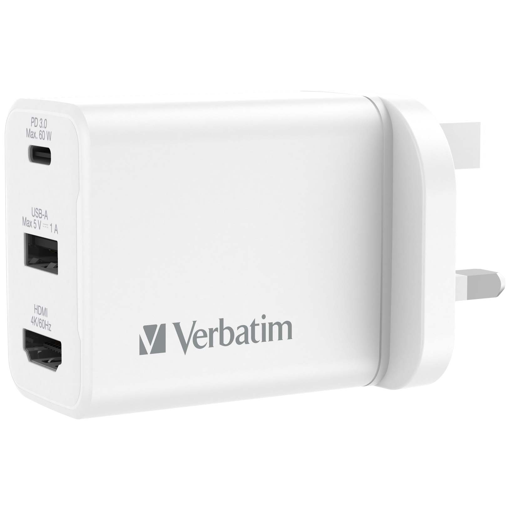 Verbatim 3 Port PD 60W Charger with USB-A and HDMI 白色 (66895)