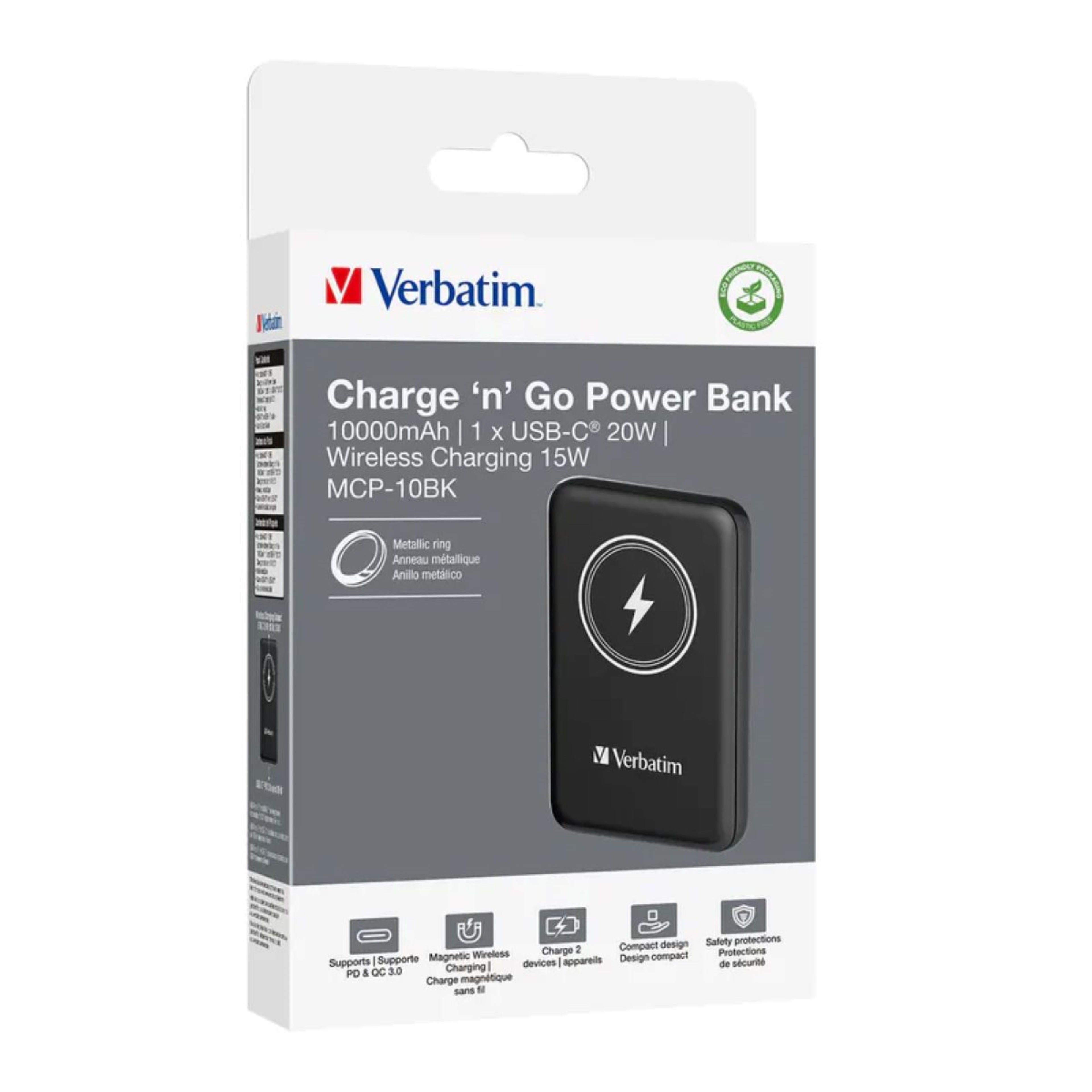 Verbatim 磁吸無線充電行動電源 10000mAh 黑色 (32245)