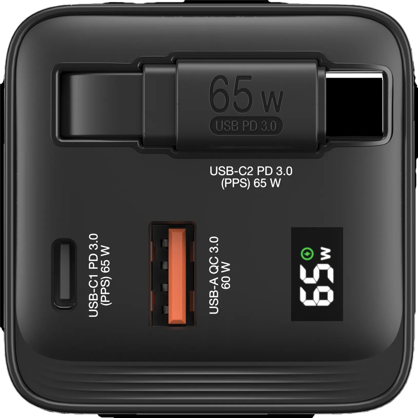 Verbatim 65W 可伸縮線 GAN 充電器 黑色 (32056)