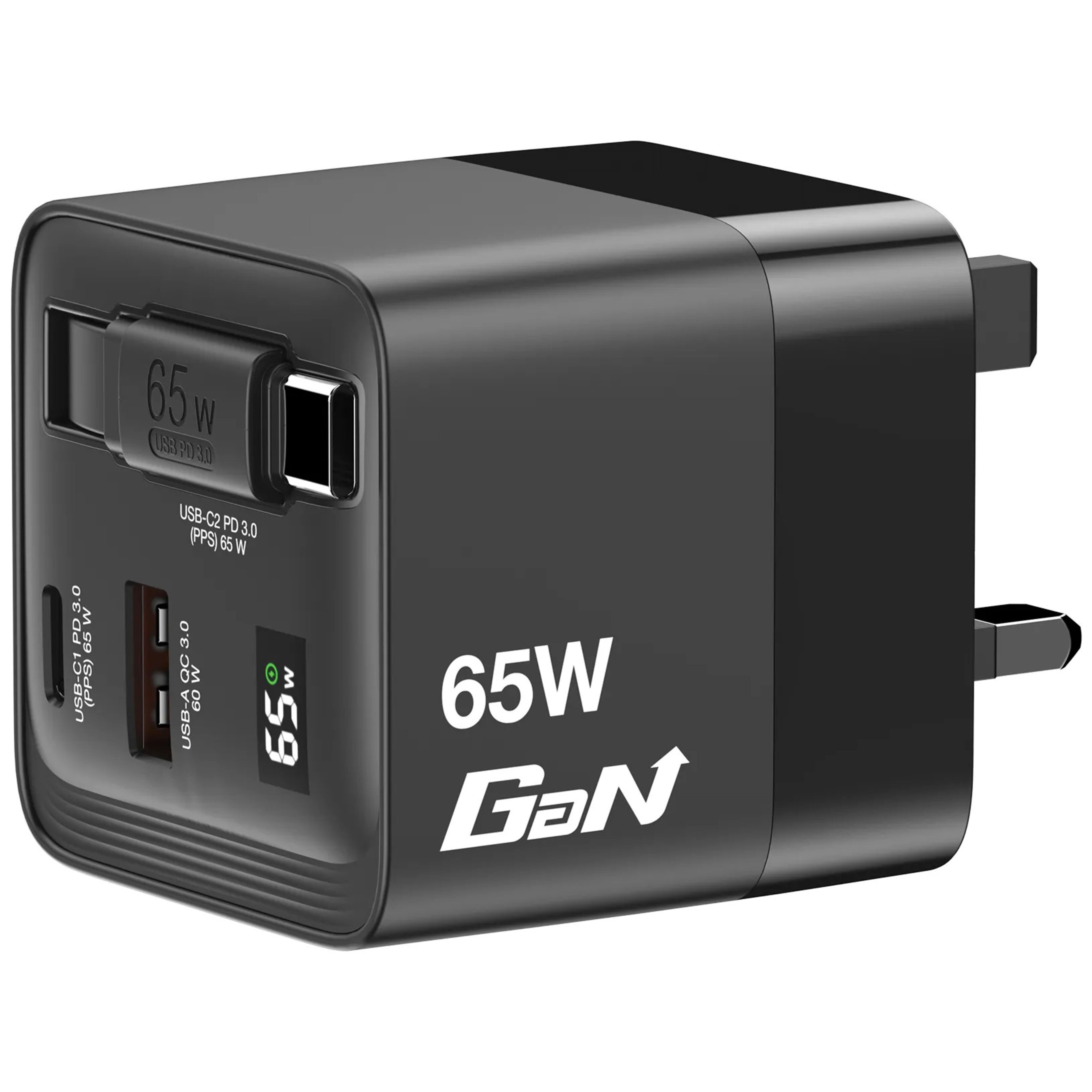 Verbatim 65W 可伸縮線 GAN 充電器 黑色 (32056)