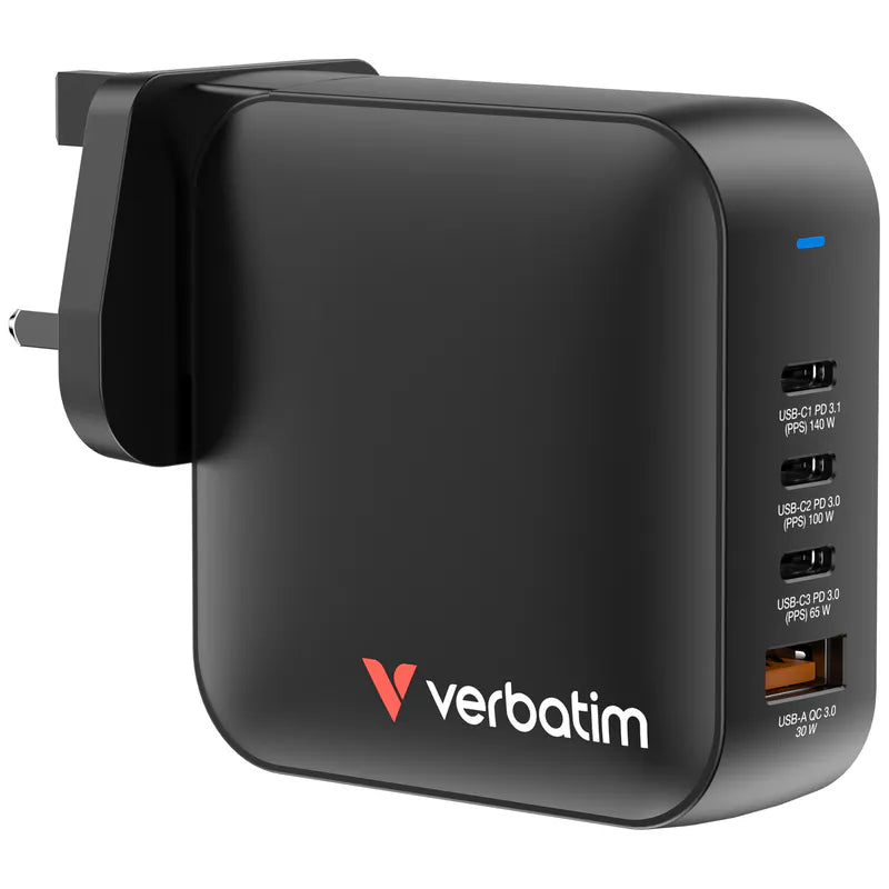 Verbatim 4-port 165W Mini GAN 充電器 Uk Plug 黑色 (32057)