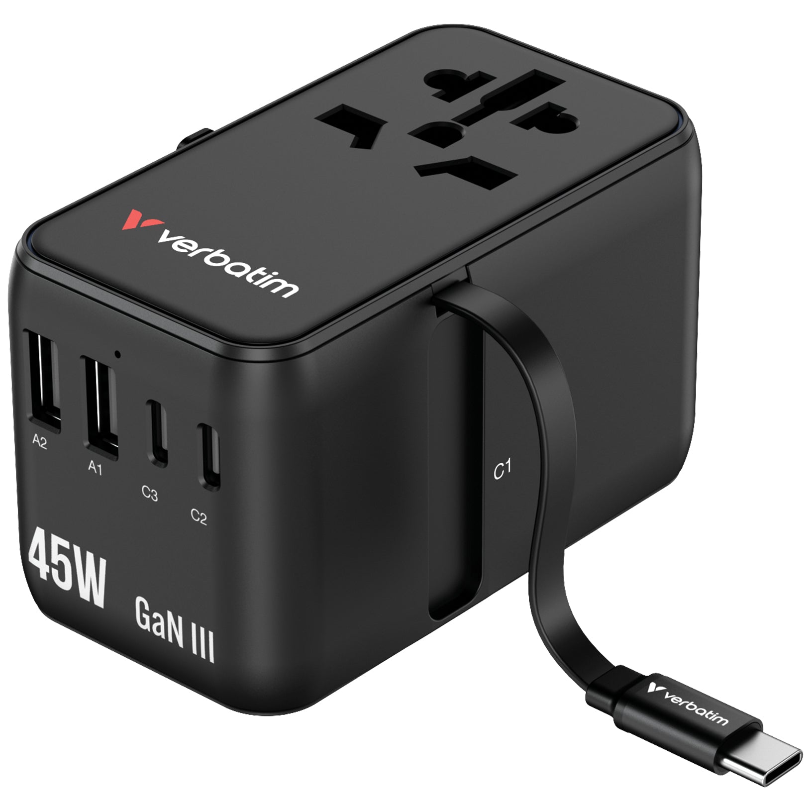 Verbatim 5 Port 45W GaN III Travel Adaptor 黑色 (30182)