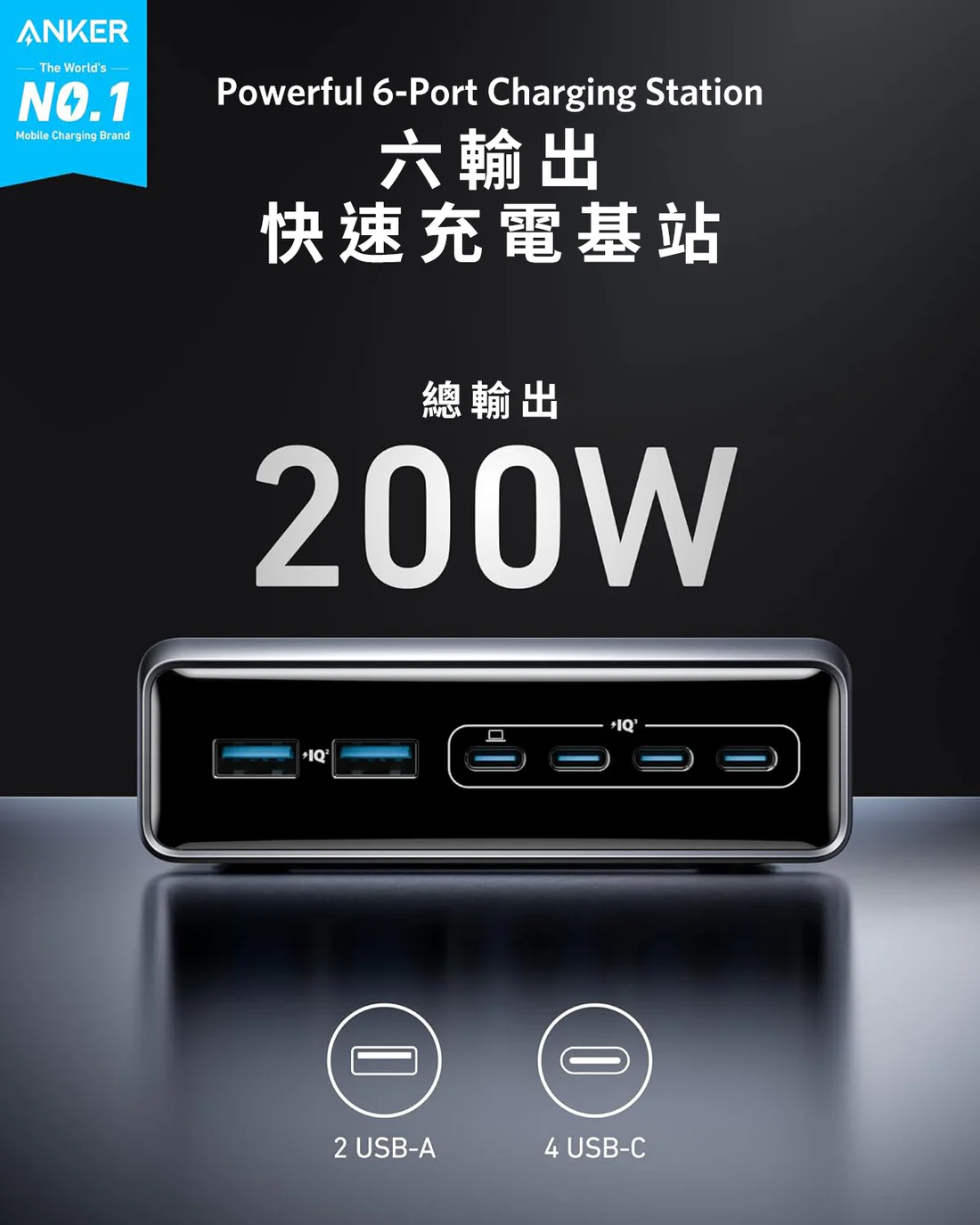 Anker Prime Charger 200W 6-Port GAN (A2683241)