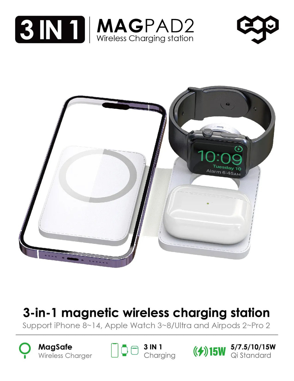 EGO 3in1 MagPad2 MagSafe Charger - 紫色 (M1088Q-PURPLE)