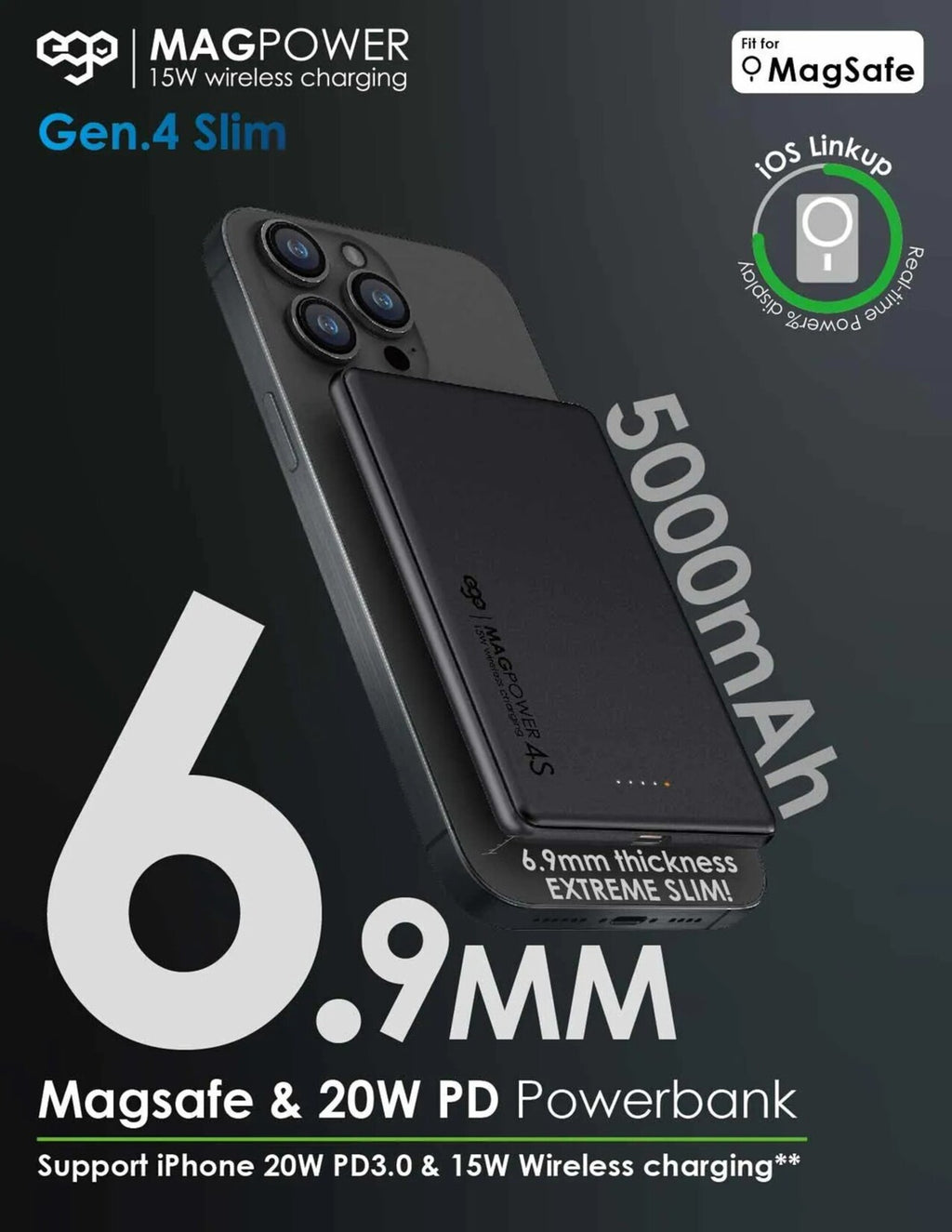 EGO MagPower Gen.4S 5000mAh MagSafe 行動電源 黑色 (MP-45S-BLACK)