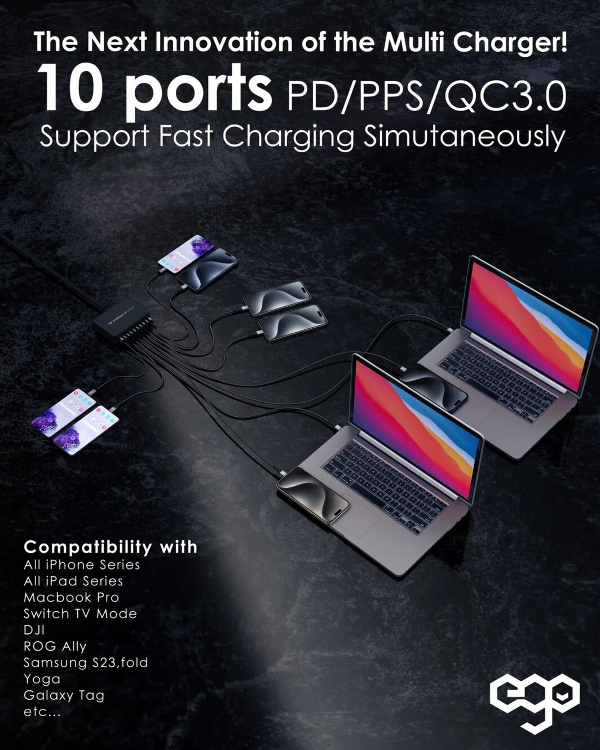 EGO 320W Extreme CP2 10USB GAN Charger 黑色 (EGO-0261)