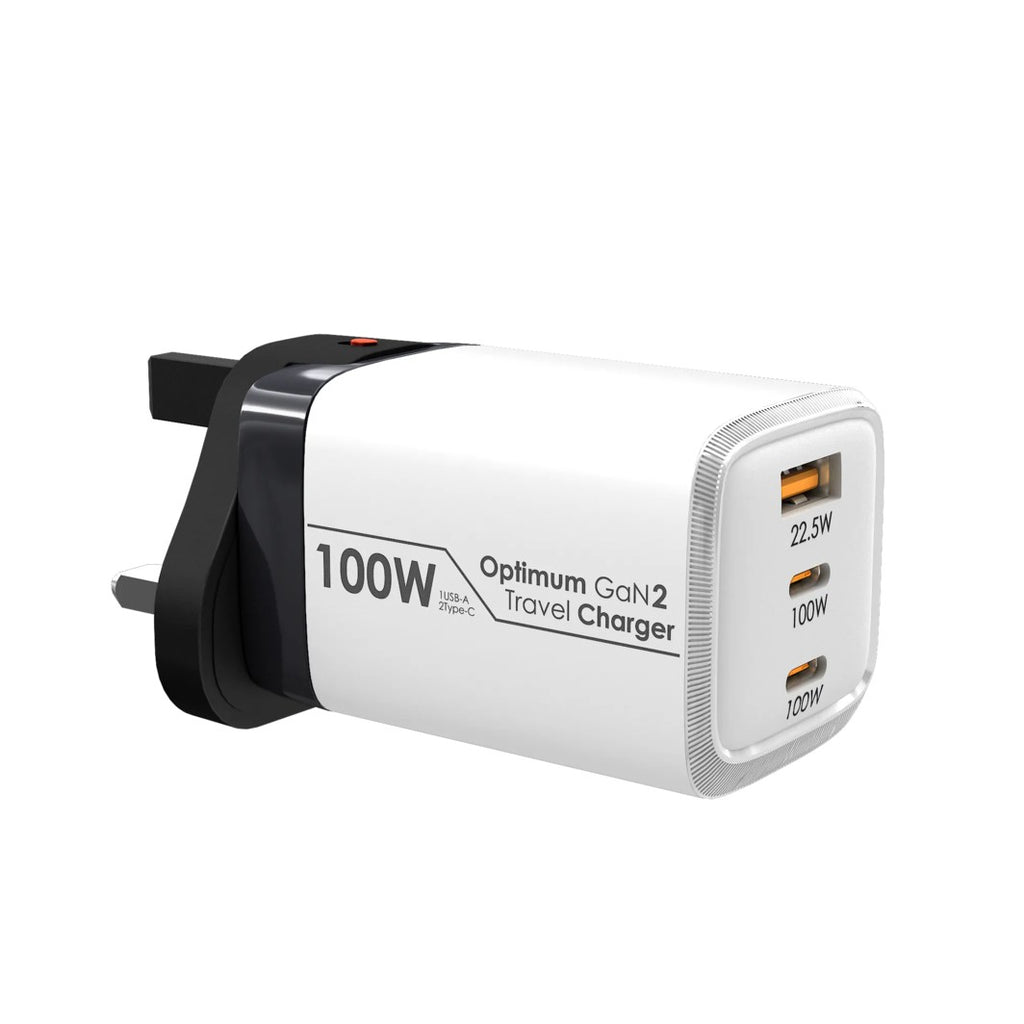 EGO 100W Optimum GaN2 3 Ports Travel Charger White (OP100-WHITE)