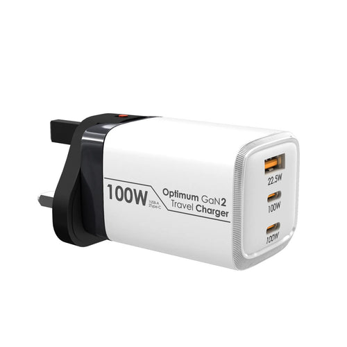 EGO 100W Optimum GaN2 3 Ports Travel Charger White (OP100-WHITE)