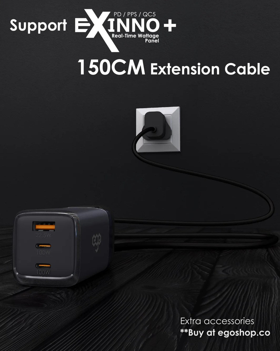 EGO 100W Optimum GaN2 3 Ports Travel Charger White (OP100-WHITE)