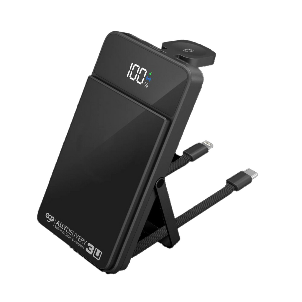 EGO Ally Delivery 3u Built-in 2 Type-C Cable MagSafe 10000mAh 6IN1 行動電源 黑色 (AD3U-2C-BLACK)