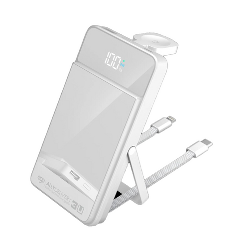 EGO Ally Delivery 3u Built-in 2 Type-C Cable MagSafe 10000mAh 6-in-1 Power Bank White (AD3U-2C-WHITE)