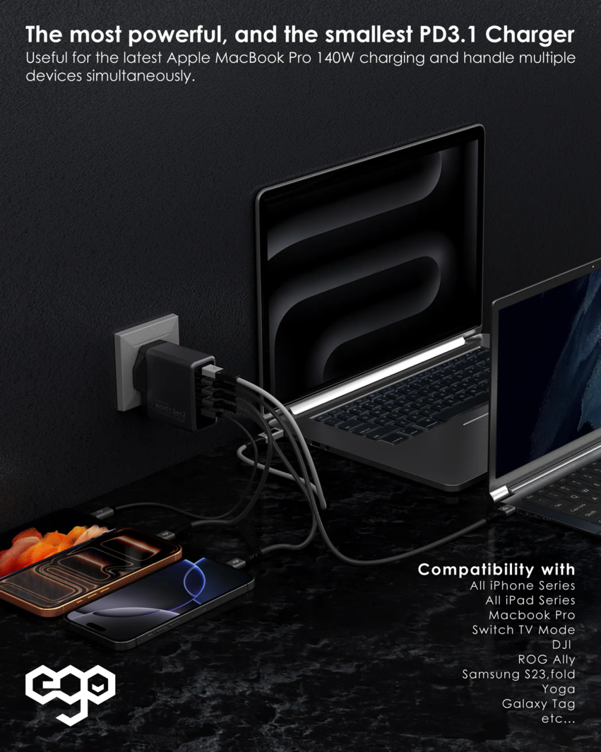 EGO 170W Mighty Gen.2 5 USB PD 3.1 Charger Black (MT-170W)