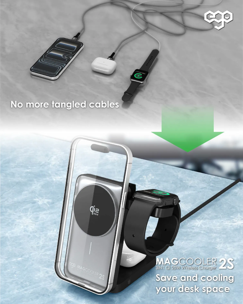 EGO MagCooler 2s 3IN1 Semiconductor Cooling Wireless Charger 灰色 (HT-569-GREY)