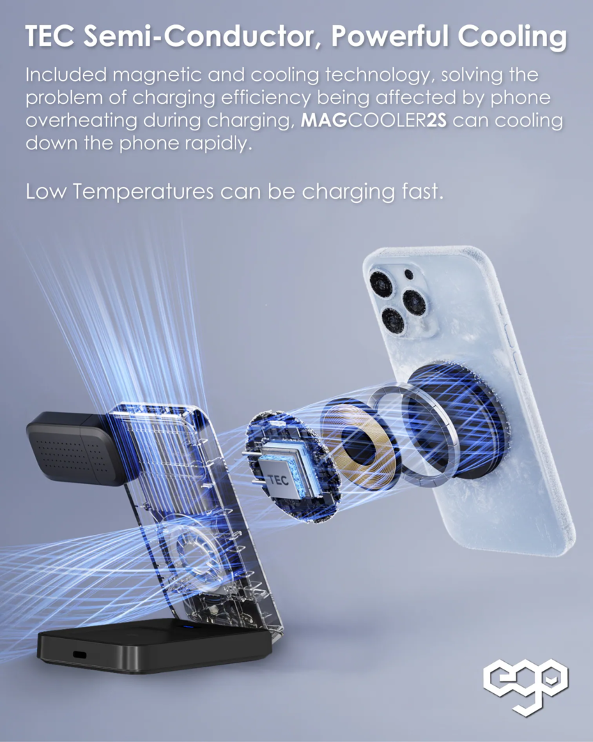 EGO MagCooler 2s 3IN1 Semiconductor Cooling Wireless Charger 灰色 (HT-569-GREY)