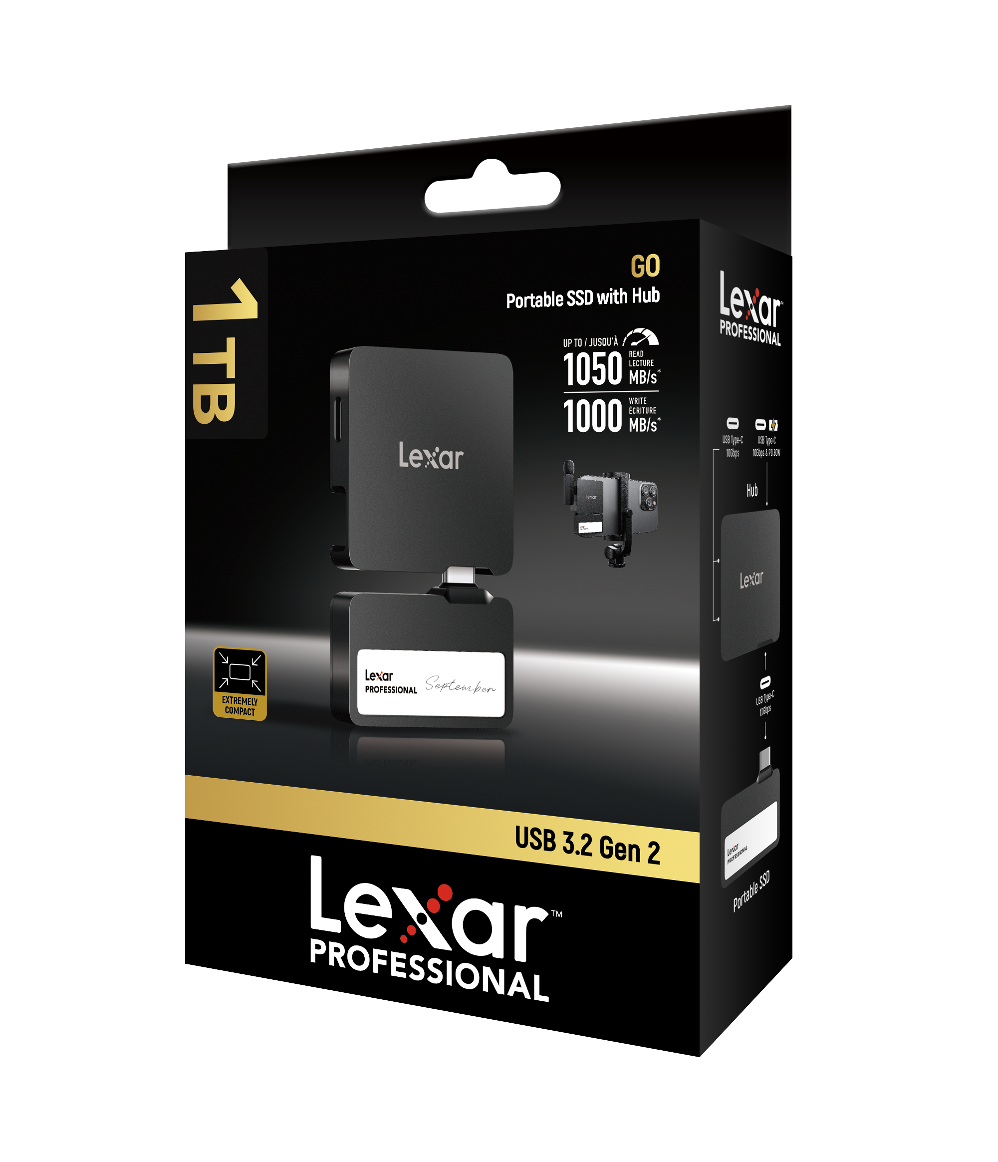 Lexar Portable SSD SL400 with Hub 1TB 黑色 (LSL400S001T-RNBNG)