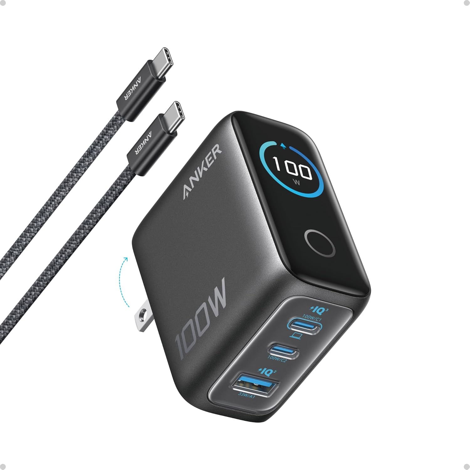 Anker Charger 100W 3-Port Smart Display 黑色 (B121BKZ1)