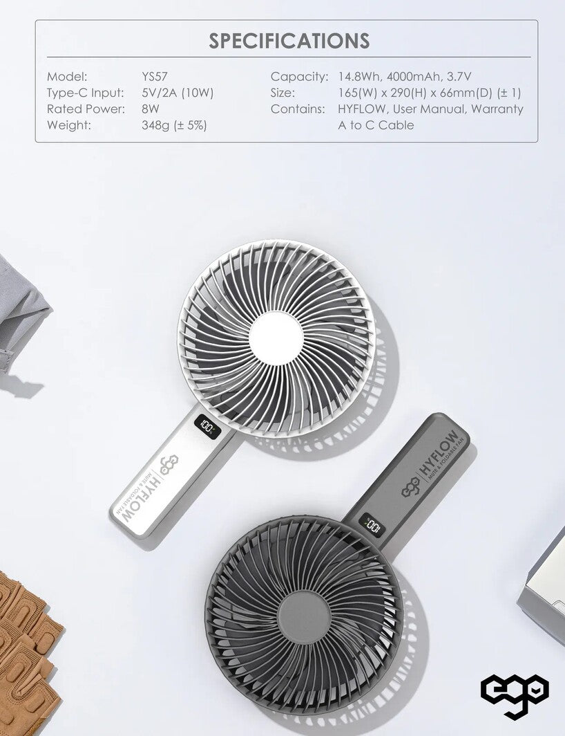 EGO HyFlow 16cm Folding Fan 灰色 (YS57-GREY)
